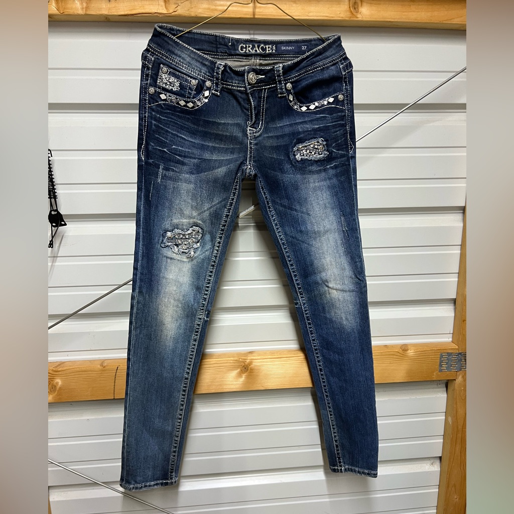 Grace By La Skinny Blue Distressed Women's Jeans Size 27